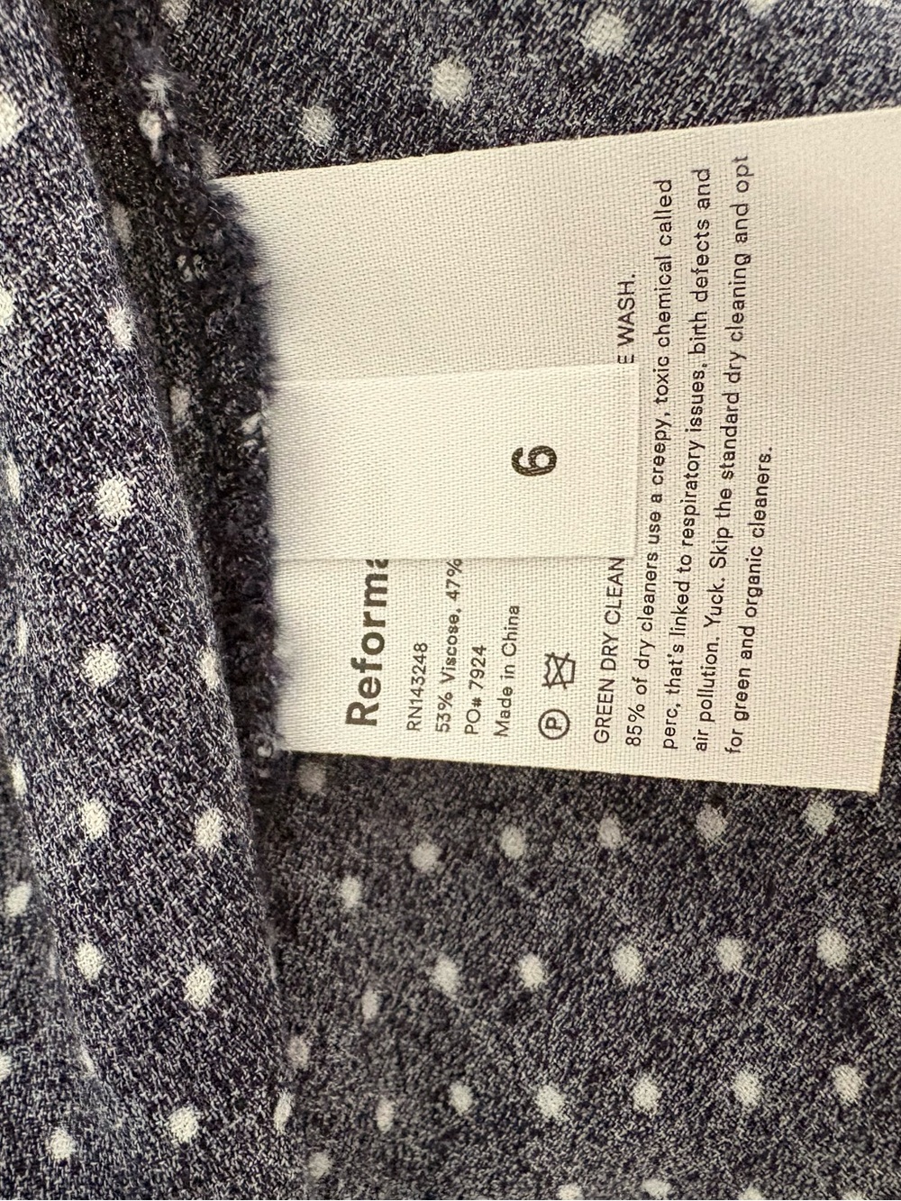 Reformation Vollare dress. Navy Polka Dot. Size 6. Small. - Picture 6 of 6